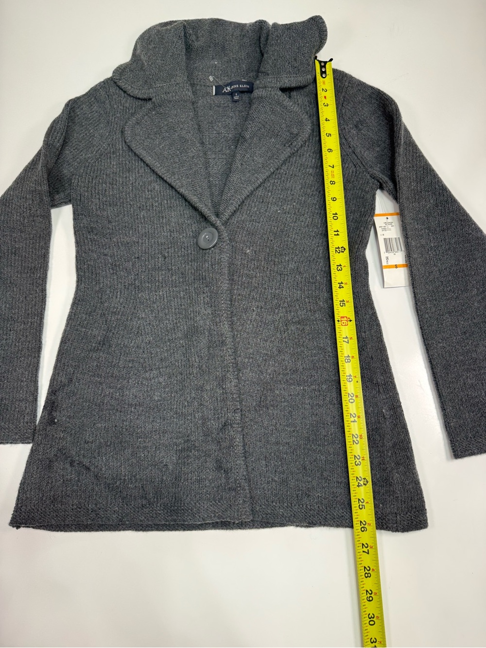 Anne Klein Wool Blend Dark Charcoal Button-Front Knit Cardigan - Picture 3 of 9